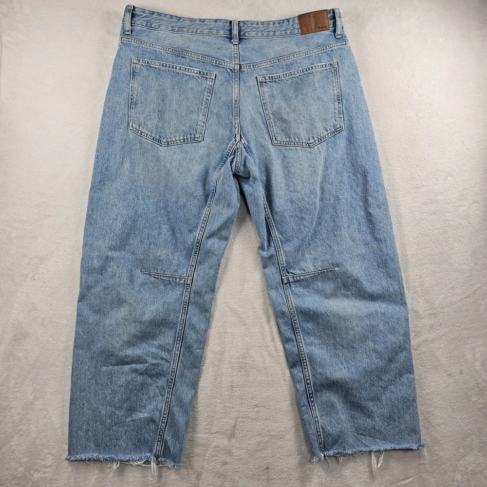 Madewell The Darted Barrel-Leg Jean Womens 32 Boho Distressed Raw Fray Hem Relax